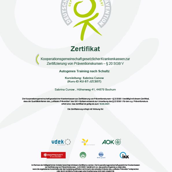 Zertifikat Autogenes Training