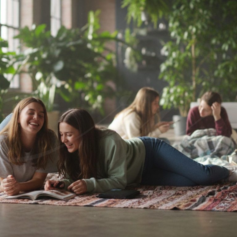 Lächelnde Frau und kleines Mädchen im Sportoutfit liegen auf einer Matte.